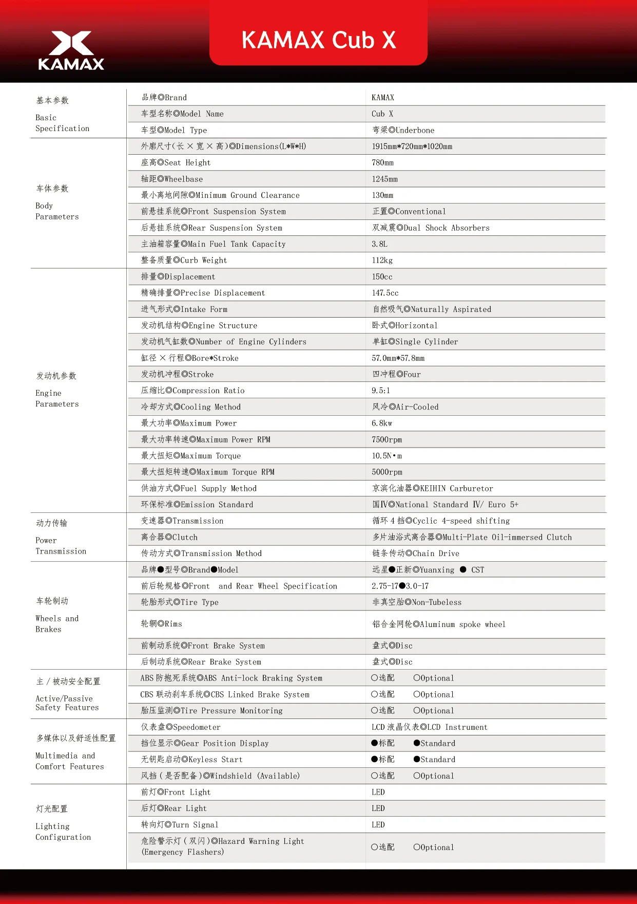 Motorcycle Homologation & Compliance Support - China OEM Motorcycle Manufacturer cub-x-Vehicle-Technical-Specifications-2025